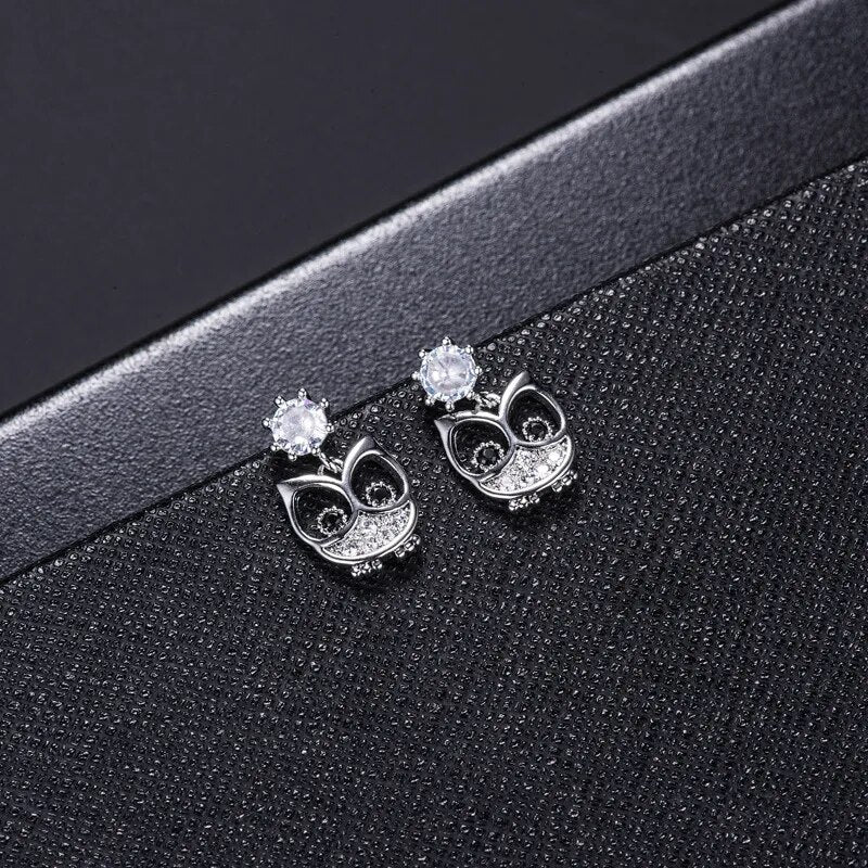 Silver Owl Earrings Studs