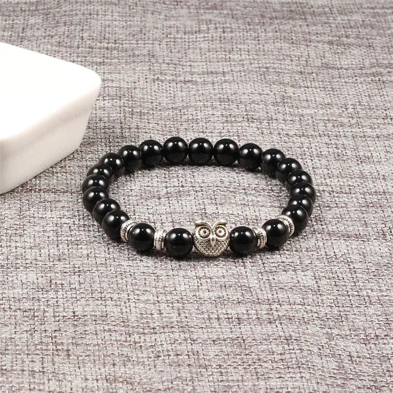 Black Onyx Owl Charm Bracelet