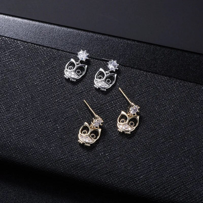 Silver Owl Earrings Studs