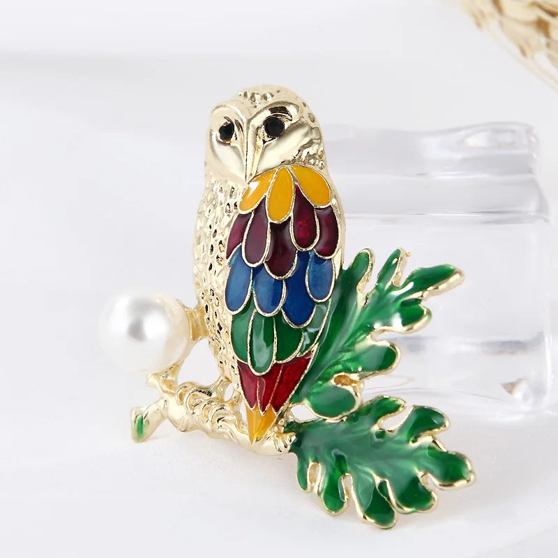 Cloisonne Owl Brooch