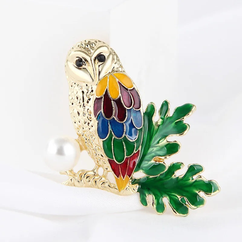 Cloisonne Owl Brooch