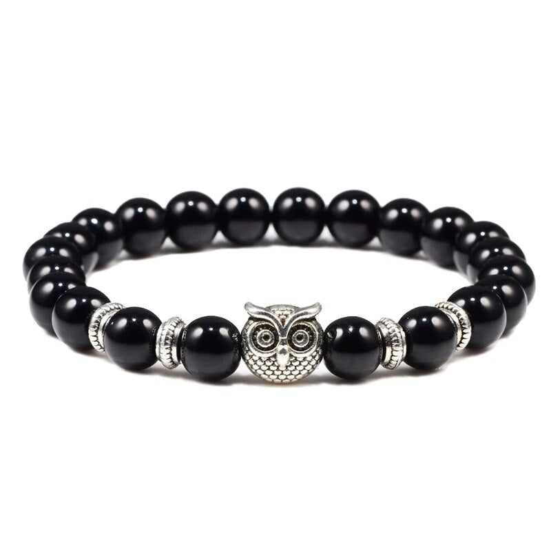 Black Onyx Owl Charm Bracelet