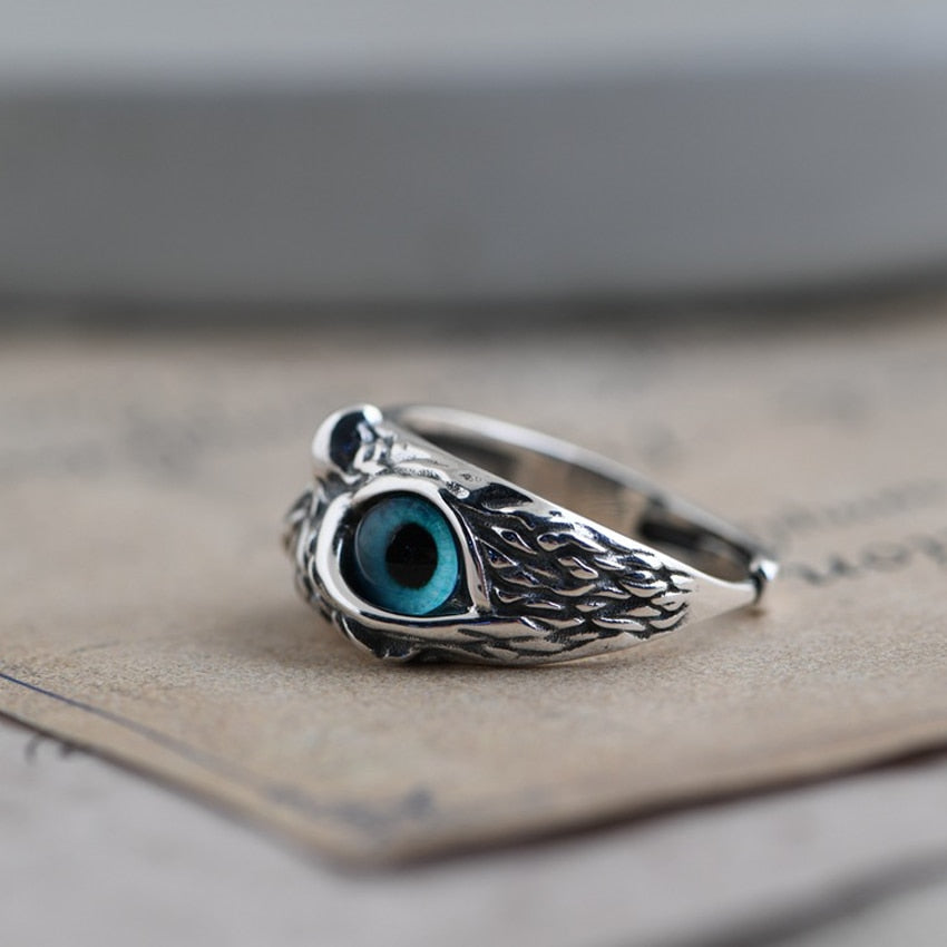 Blue Eyed Owl Ring