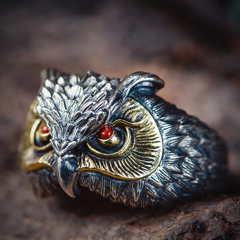 Owl Head Ring Red Eyes