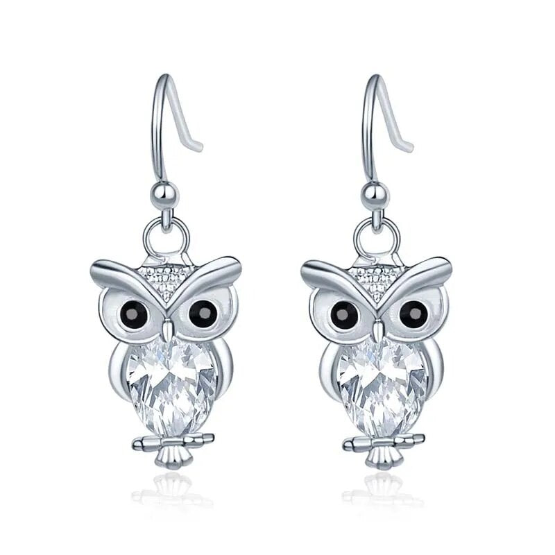 Owl Crystal Earrings in Silver