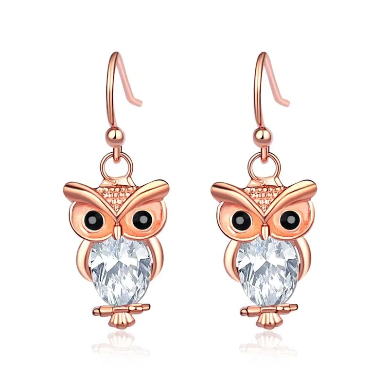 Owl Crystal Earrings Rose Gold