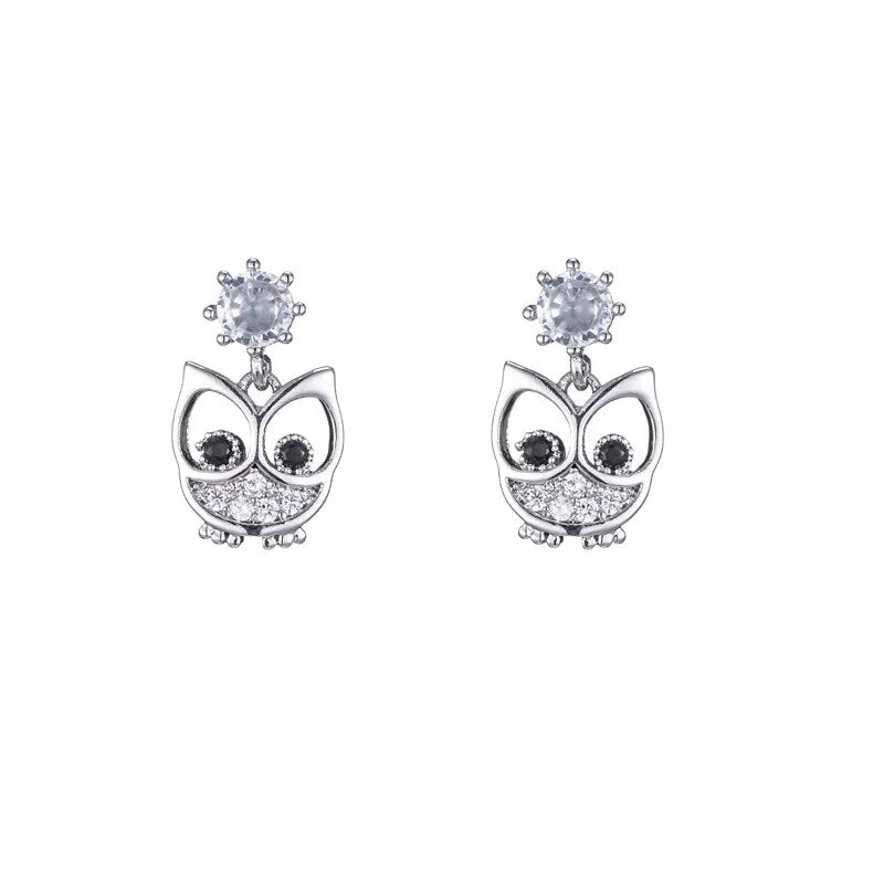 Silver Owl Earrings Studs