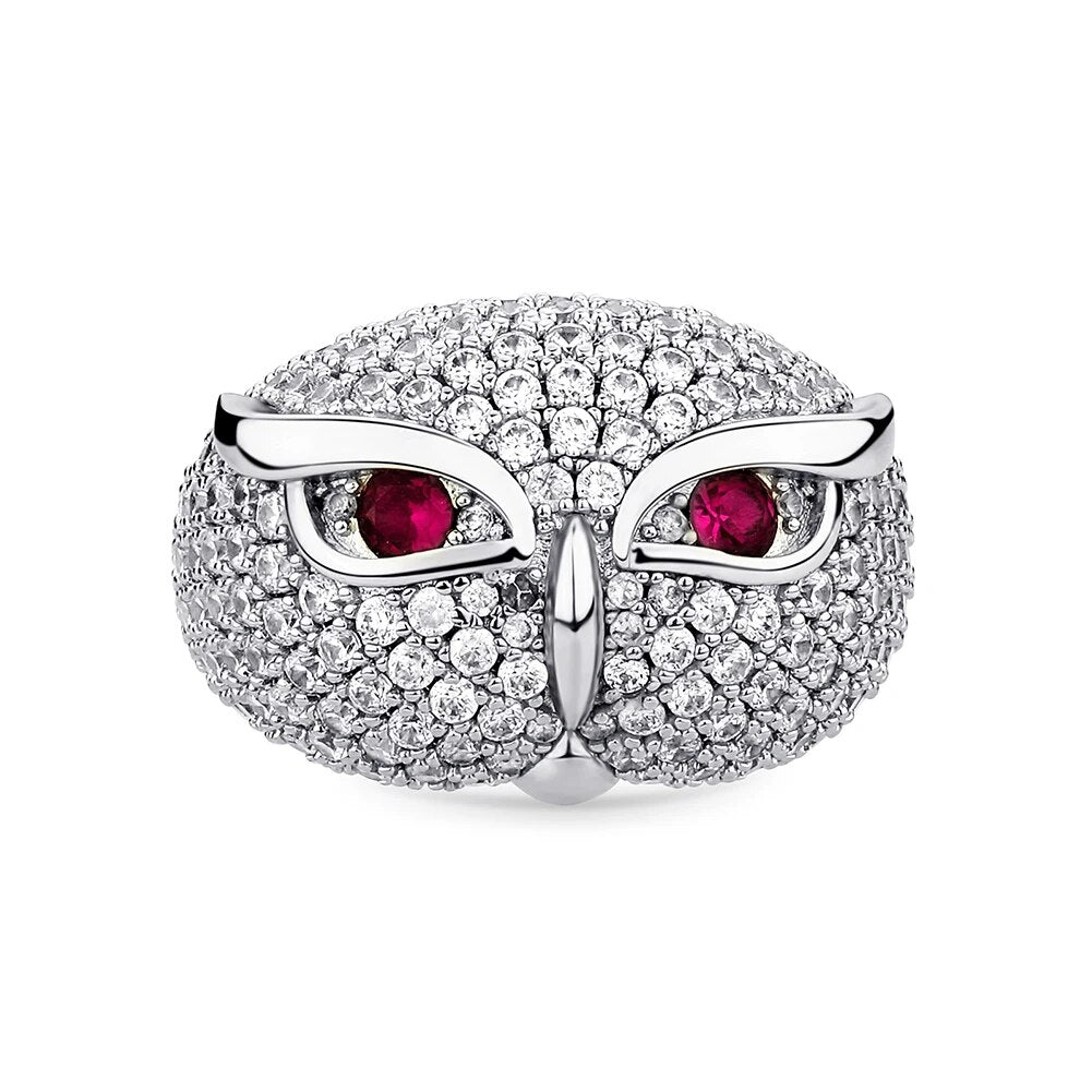 Crystal Owl Ring Silver