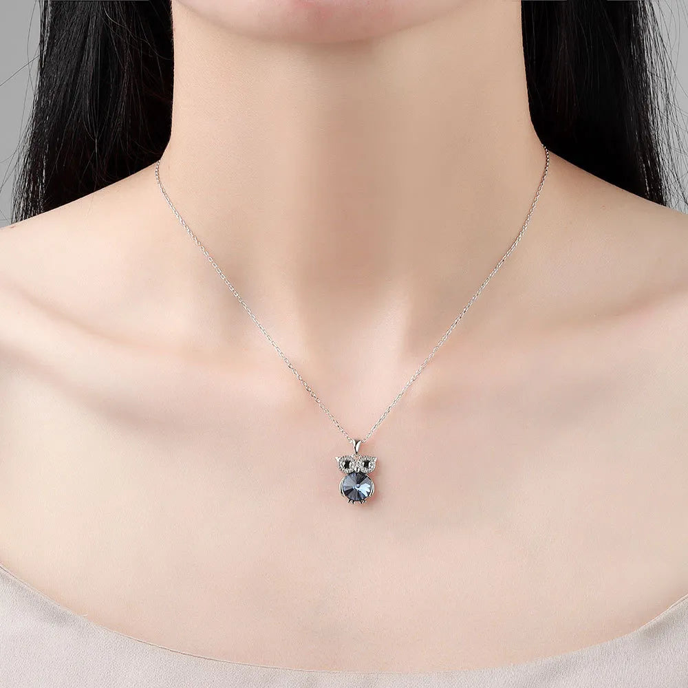 Owl Diamond Necklace (Silver)