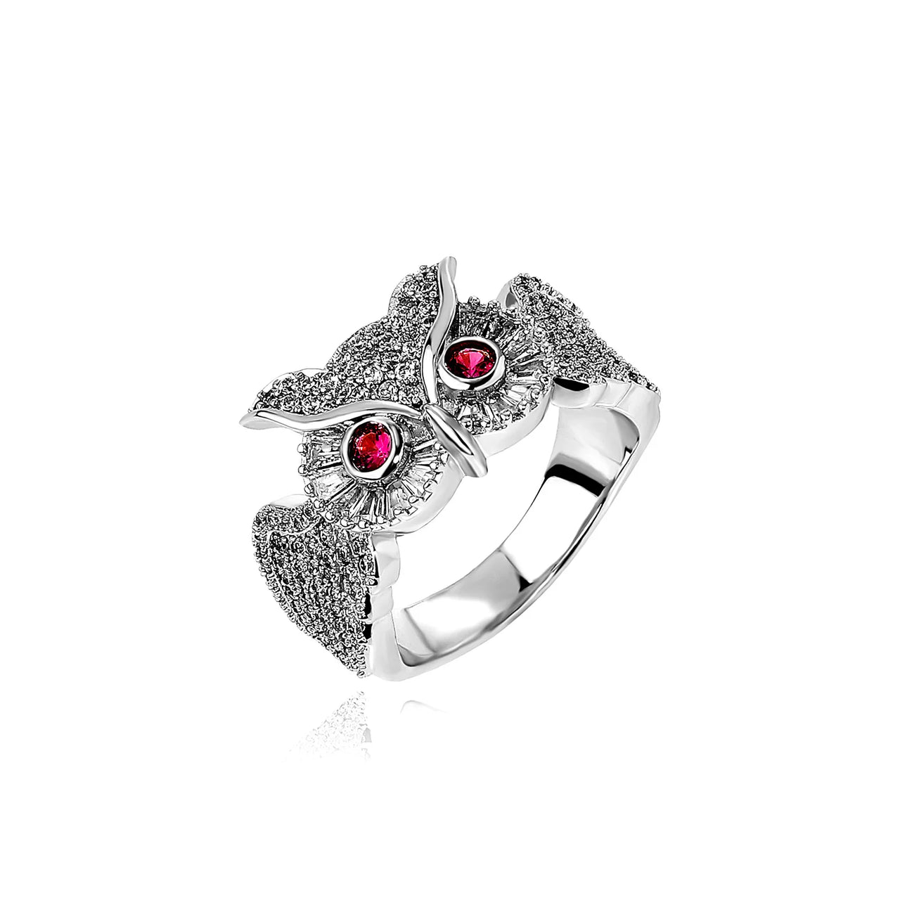 Silver Owl Ring Ruby Eyes