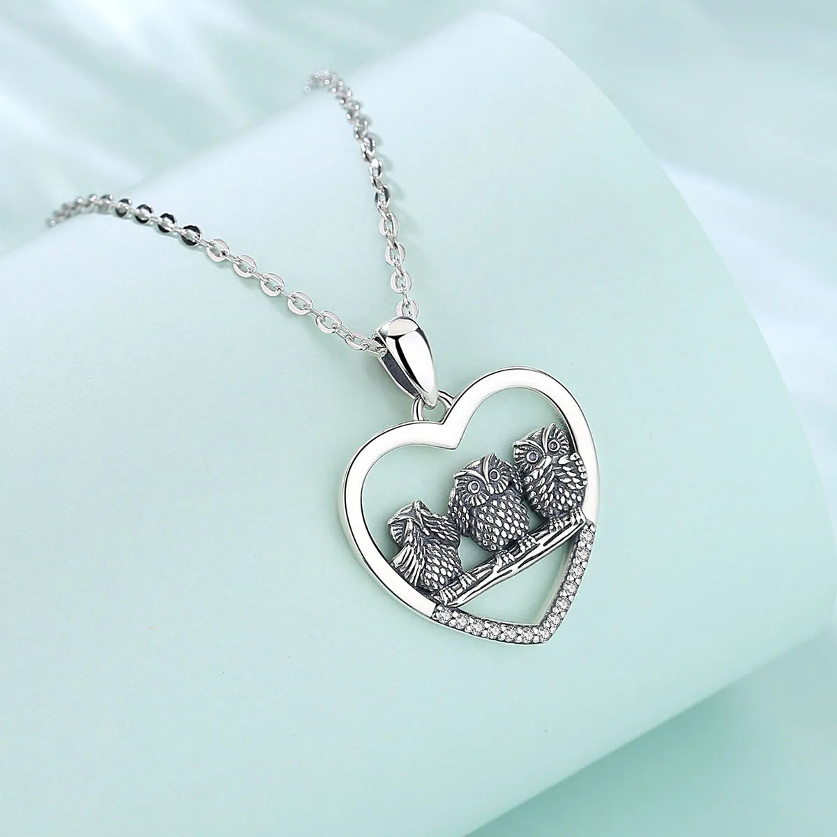 Three Wise Owls Necklace (Silver)