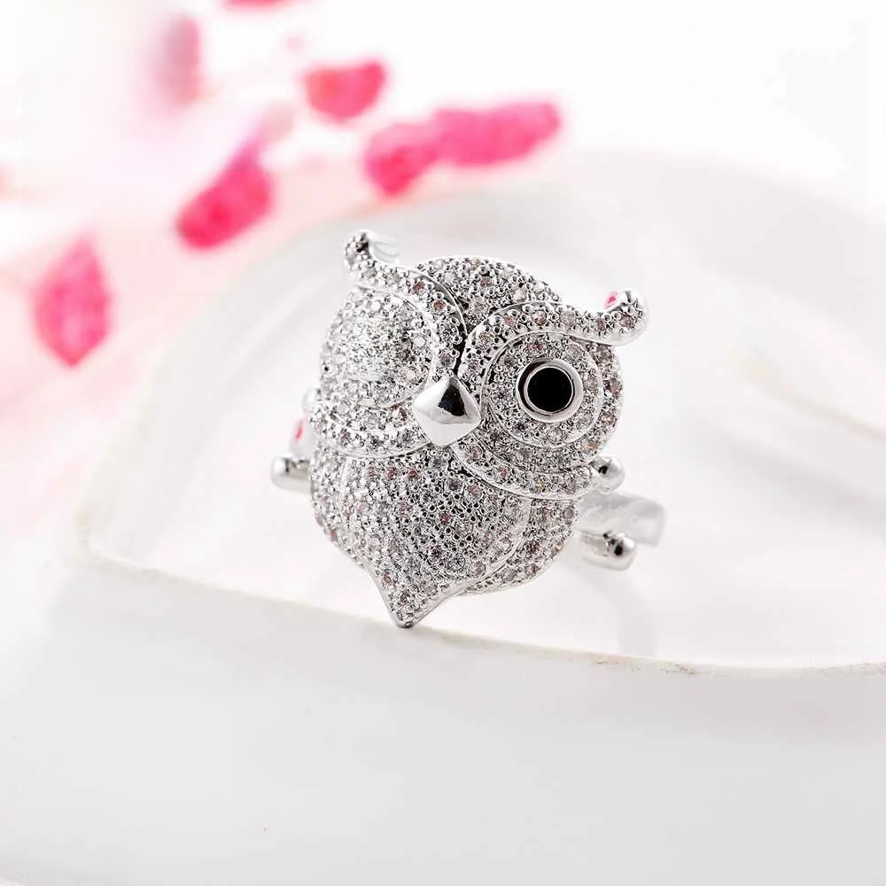 Sparkling Silver Owl Ring
