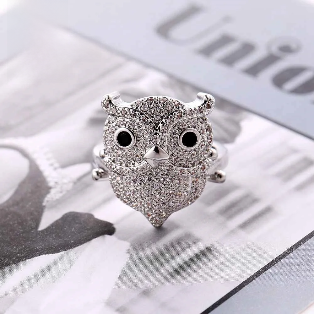 Sparkling Silver Owl Ring
